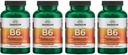 Swanson B6 Pyridoxina - Suplemento de vitaminas Promoción de la salud cardiovascular y el metabolismo energético - Fórmula natural Promoción del bienestar general - (250 cápsulas, 100 mg cada uno) (4 paquete)