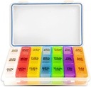 GMS 7-Day 3-Times-a-Day Pill Organizer - Contenedores de medicamentos extraíbles diarios, adecuados para uso de la vitamina &amp; la medicina - seguro, resistente, impermeable organizador semanal de mesa, caja ideal para viajes