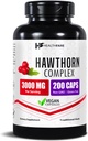 Healthfare Hawthorn Berry Supplement Extract 3000mg ← Extra Strength Herbal Fórmula Silencio 200 Vegan Capsules ← Apoya Heart " Circulatory Health ← Non-GMO, Gluten-Free TEN Made in USA