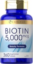 Carlyle Biotin 5000mcg ← 360 Vegetarian Tablets ← Belleza Fórmula Suplemento Silencio No GMO, Gluten Free