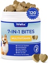 Wellix Dog Vitamins and Supplements - Multivitamin Chewable Treats for Dogs, Skin & Coat, Mobility Support, Hip & Joint Supplement, Immune System & Overall Health（120 Chews）