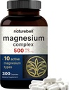 Complejo de magnesio 500mg, 300 cápsulas vivieron 10-in-1 Magnesium Glycinate, Citrate, Malate &amp; More ¦ Formulario Chelated for Easy Absorption