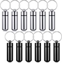 Patelai 12 Pcs Portable Keychain Pill Holder Mini Pocket Pill Case for Men Women Aluminum Geocache Containers Waterproof Metal Medicine Bottle Organizer for Outdoor Camping Travel(Black and Silver)