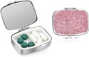 Soleebee Bling Crystal Pill Box, Portable 2 Compartments Daily Pill Organizer, Small Travel Pill Case for Purse or Pocket, Medicine Vitamin Pill Container Organizer (Pink)