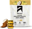 Ascent 100% Clear Whey Protein Powder - Post Workout Whey Protein Isolate, Zero Artificial Flavors & Sweeteners, Gluten Free, 5.5g BCAA, 2.1g Leucine, Essential Amino Acids, Piña Coconut, 20 Serv