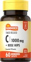 Sundance Vitamina C 1000mg con Rose Hips ← 60 Coated Caplets Silencio Timed Release Silencio Vegetarian, Non-GMO, y Gluten Free Supplement