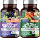 N1N Premium Organic Super Fruits & Veggies + Immune Support [38 Ingredientes potentes], Natural Super Greens Suplemento con Alfalfa, Vitaminas & Minerales, Zinc, Turmérica y Probiótico, 120 Caps