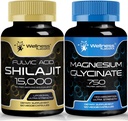 Magnesium Glycinate Capsules - 750mg - Suplemento Magnesio Alta Absorción Suplemento Shilajit Pure Himalayan Organic Capsules with Naturally Occuring Fulvic Acid