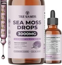 TrueSeaMoss Irish Sea Moss Drops - 5X Stronger Than Sea Moss Gel - 92+ Minerales Esenciales - con Black Elderberry, Burdock Root & Black Cumin - 2 Fl Oz (60ml) - Elderberry Flavor