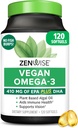 Zenwise Health Vegan Omega 3 Suplemento - Burpless Omega 3 Suplemento con DHA, EPA &amp; DPA Ácidos grasos para la salud inmune - Petróleo de pescado Alternativa de Algas marinas de origen sostenible - 120 Softgels