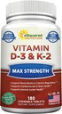 aSquared Nutrition Vitamin D3 with K2 Supplement-180 Chewable Tablets, Max Strength D-3 Cholecalciferol & K-2 MK7 to Support Healthy Bones, Teeth, Heart -Antioxidant D3 & K2 MK-7 Energy Formula Adults