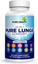 Apoyo a los pulmones puros – 10 en 1 Lung Cleanse &amp; Detox Suplemento para la salud respiratoria de los fumadores – con quercetina, NAC, Cordyceps, Pine Bark, Vitamina C & Butterbur – 60 cápsulas