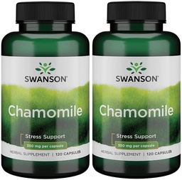 Swanson Chamomile Stress Support - Made with German Chamomile Flower - Herbal Supplement to Promote Stress, Relax and Sleep Support - Helps Easy Body and Mind - (120 Capsules), 2 Pack