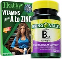 Superávit saludable Vitamina B12 Suplemento Tablas 500 mcg 100 Tablas y Volumen Vital Consejos Tarjeta