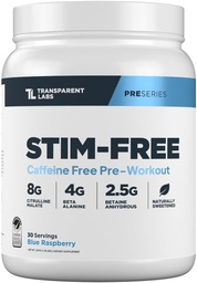 Laboratorios transparentes Etim-Free Pre-Workout - Caffeine &amp; Stim Free Pre Workout Powder para Hombres y Mujeres con Beta Alanine Powder, Citrulline Malate, & elevATP - 30 Servings, Blue Raspberry