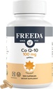 FREEDA CoQ10 100mg - Kosher Coenzyme Q10 Suplemento dietético para la salud cardiovascular del corazón, la presión sanguínea, la salud del gusano oral y el envejecimiento saludable - Pure CoQ10 Capsules, 100 Conde
