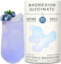 Magnesium Glycinate Powder 200mg ← Alta Absorción Chelated Bisglycinate with Organic Butterfly Pea Flower ← Apoya Stress Relief, Calm & Sleep TEN 8.6 oz, 60 Servings