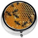 Abejas en la colmena Pill Box Metal Round Funda de pequeña pill Cute 3 Organizador de píldoras Portable Pillbox Mini Pill Container Holder for Daily Medicine Suplemento Vitamina
