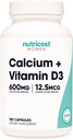 Calcio Nutricost (600mg) + Vitamina D3 (12.5mcg) para Mujeres, 180 Capsules - Vegan, No GMO, Gluten Gratis - 60 Servings