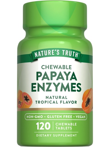 La verdad de la naturaleza Papaya Enzyme Chewable Tablets  120 Count ← Vegan, Non-GMO &amp; Gluten Free Supplement for Digestion ← Natural Tropical Flavor