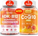 NEVISS 2Pack Vitamina ADK con B12 Gummies + 1Pack CoQ10-250mg Mangas llenas