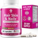 1 Piel de pelo corporal y uñas Vitaminas con biotina – Suplemento de crecimiento del cabello para hombres de mujeres con 26 vitaminas, minerales " Extractos de hierbas – Pelo más fuerte, piel sana " uñas – 60 cápsulas veganas