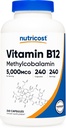 Nutricost Vitamina B12 (Methylcobalamin) 5000mcg, 240 cápsulas - cápsulas vegetarianas, no GMO, Gluten Suplemento B12