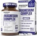 Suplemento Complejo de Magnesio, Suministro de 4 meses de 500mg 5 en-1 Bisglycinate, Oxide, Taurate, Aspartate, Citrate, Max Absorción Suplemento de Magnesio para la calma, cáscara de la pierna del sueño, 120 cápsulas