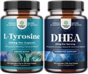 Bundle of Free Form L Tyrosine 1000mg Capsules - Amino Acid Nootropic for Mood Focus Atención " Cognitive Performance and DHEA Supplement for Hormone Balance - Dehydroepiandrosterone for Adults
