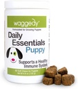 Waggedy Daily Essentials Puppy – Full-Spectrum Funal Treats, Small or Large Breed Puppy Supplements – Dog Supplements & Vitamins – Dog Essentials for Puppies (60 Chews)