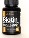 Vitaminas de biotina con colágeno &amp; queratina - Suplemento de crecimiento del cabello para hombres de mujeres - 15000 mcg píldoras - Vitaminas A,D,B1,B2,B3,B5,B6,B12 Complejo - Saludos cápsulas Vegan - 60 Conde