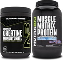 NutraBio Cretina Monohidrato, Desflavorado, (300 g) y Muscle Matrix Protein Powder, (Confetti Cake) Suplemento Bundle – Muscle Energy, Maximum Growth, Recovery, and Strength