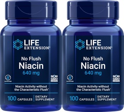 Extensión de vida No Flush Niacin 640 mg, 100 cápsulas (Pack of 2)