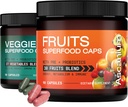 Suplemento de frutas y verduras - 57+ Suplemento completo de frutas &amp; verduras para adultos &amp; niños - Superfood Fruit and Veggie Capsules for Energy Balance, Digestion, Immune - 180 Count