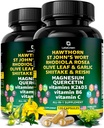 Orgánica de Hawthorn Berry Capsules - Hawthorn Berry con St Johns Wort Rhodiola Rosea Olive Leaf Shiitake Reishi Mushroom Quercetin & Vitamina C, D3, K2, B6 &amp; Magnesium (240 Conde)
