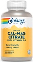 SOLARAY Calcio Magnesio Citrato 1:1 Ratio w/Vitamin D 2 - Suplementos Calcio para Mujeres y Hombres - Calcio 1000mg, Magnesio 1000mg - Soporte de Salud de Hueso - Garantía de 60 días, 30 Serviciones, 180 VegCaps