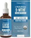 Organic Methyl Folate 1000 mcg + Methyl B12 Cofactor (300 Servings) – Metabolically Active 5-MTHF Form, Organic Berry Flavor, Liquid Sublingual Form – Mood, Cognition, Methylation, Pregnancy (1oz)