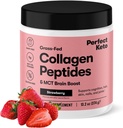 Perfect Keto Collagen Peptides Protein Powder con MCT Oil, Collagen Hidrolyzed, Tipo I & III Suplemento, Gluten Free Grass Fed, Low Carb, Keto Coffee Creamer, Collagen for Women &amp; Hombre, Strawberry
