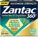 Zantac 360 maximum Strength, Cool Mint, 25 Conde, Heartburn Prevention & Relief, 20mg Tablets
