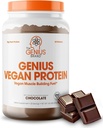 Genius Vegan Protein Powder, Chocolate - Plant-Based Lean Muscle Building Shake for Men &amp; Women - Pea & Pumpkin Protein Sources - Naturally Flavored & Sweetened - Dairy & Lactose Free