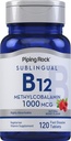 Piping Rock Vitamina B12 1000 mcg Sublingual tención 120 Tablets  durable as Methylcobalamin  Berry Flavor ANTE Vegetarian, Non-GMO, Gluten Free Supplement