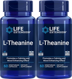 Extensión de vida L-Theanine, 60 cápsulas vegetarianas (Pack of 2) - Aminoácidos derivados del té - Gluten-Free, Non-GMO
