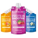 Diseñador Wellness Protein Smoothie, Fruta Real, 12g Proteína, Bajo Carb, Cero Añadido Azúcar, Libre de gluten, No GMO, No Colores Artificiales o Sabores, Super Fruits Variety Pack, 12 Condes
