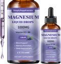 Triple Magnesio Complejo gotas líquidas, 1000 mg Magnesio gotas glucinadas, Taurate & Citrato con L-theanina, Vitamina D3 &amp; B6 para el sueño y el apoyo muscular, Magnesio calma, Flavor de uva, 2 Fl OZ