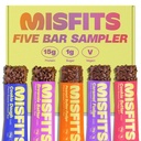 Misfits Vegan Protein Bares - Actualizado Receta Silencioso Planta Basado, Bajo Azúcar &amp; Carb, High Fiber Snacks ¦ Variety Sample Pack to Trial the Flavors ¦ Pack of 5 (1 of each Flavor)
