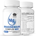 Suplemento Complejo de Magnesio 500mg, 8 formas activas Absorción maximizada – Glycinate, Citrate, Taurate &amp; D3, B6 para calma, sueño &amp; musculo sano, 120 cápsulas - 60 cuenta (Pack de 2)