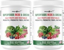 Superfood Reds " Greens Powder - 11.64 oz (Pack of 2), Prebiotics " Probiotics for Digestive Health, Super Greens Powder with Ashwagandha, Antioxidants, Vegan, Non-GMO