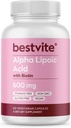 Ácido Lipoico alfa 600mg (por cápsula) con Biotina para mejorar la absorción (120 cápsulas vegetarianas) No Fillers - No Stearates - No agentes de flujo