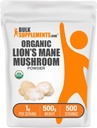 BulkSupplements.com Leones orgánicos Mane Mushroom Powder - Lions Mane Powder, Mushroom Supplement - Vegan & Gluten Free, 1g por Serving, 500g (1.1 lbs) (Pack of 1)