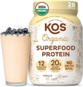 KOS Vegan Protein Powder Erythritol Gratis, Vainilla USDA Organic - Pea Protein Blend, Superalimentos basados en plantas Rico en vitaminas &amp; minerales - Keto, Dairy Free - Reemplazo de comida para hombres y mujeres, 28 Servimientos